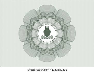 Green rosette. Linear Illustration with ship icon inside