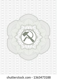 Green rosette. Linear Illustration with sickle and hammer icon inside