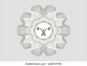 Green rosette. Linear Illustration with snatch, weightlifting icon inside