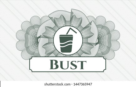 Green rosette. Linear Illustration. with soda icon and Bust text inside