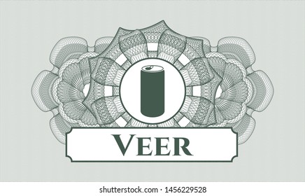 Green rosette. Linear Illustration. with soda can icon and Veer text inside
