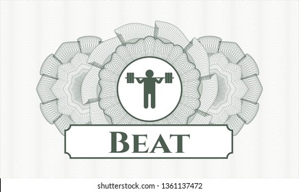 Green rosette. Linear Illustration. with squat icon and Beat text inside