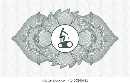 Green rosette. Linear Illustration. with stationary bike icon inside