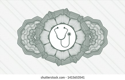 Green rosette. Linear Illustration. with stethoscope icon inside