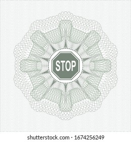 Rosette verde. Ilustración lineal con icono de parada dentro