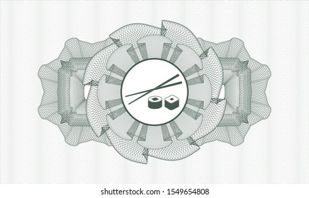 Green rosette. Linear Illustration. with sushi icon inside