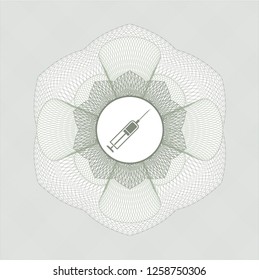 Green rosette. Linear Illustration with syringe icon inside