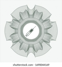 Green rosette. Linear Illustration with syringe icon inside