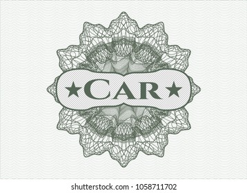 Green rosette. Linear Illustration with text Car inside