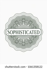  Green rosette. Linear Illustration with text Sophisticated inside