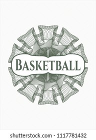 Green rosette. Linear Illustration with text Basketball inside