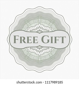 Green rosette. Linear Illustration with text Free Gift inside