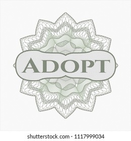 Green rosette. Linear Illustration with text Adopt inside