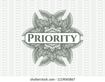 Green rosette. Linear Illustration with text Priority inside