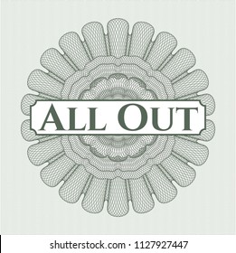 Green rosette. Linear Illustration with text All Out inside