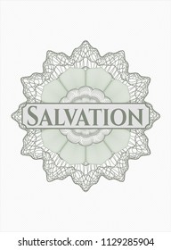 Green rosette. Linear Illustration with text Salvation inside