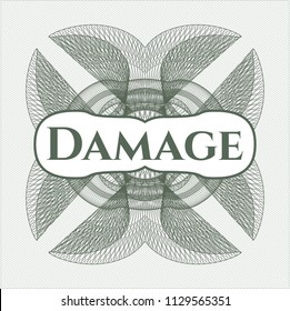 Green rosette. Linear Illustration with text Damage inside