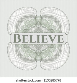 Green rosette. Linear Illustration with text Believe inside