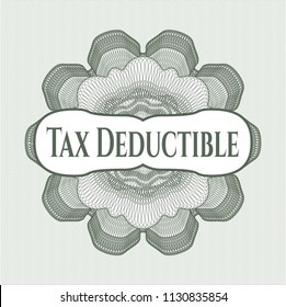 Green rosette. Linear Illustration with text Tax Deductible inside