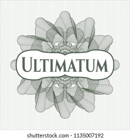 Green rosette. Linear Illustration with text Ultimatum inside