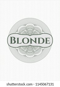 Green rosette. Linear Illustration with text Blonde inside