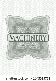 Green rosette. Linear Illustration with text Machinery inside