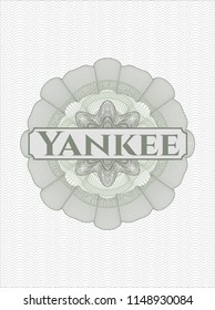 Green rosette. Linear Illustration with text Yankee inside