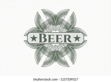 Green rosette. Linear Illustration with text Beer inside