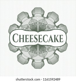 Green rosette. Linear Illustration with text Cheesecake inside
