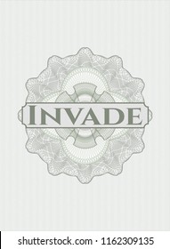 Green rosette. Linear Illustration with text Invade inside