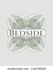 Green rosette. Linear Illustration with text Bedside inside