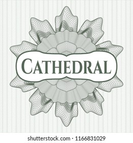 Green rosette. Linear Illustration with text Cathedral inside