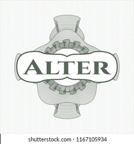 Green rosette. Linear Illustration with text Alter  inside