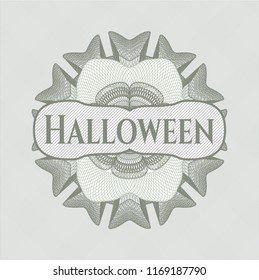 Green rosette. Linear Illustration with text Halloween inside