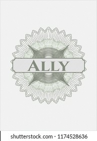 Green rosette. Linear Illustration with text Ally inside