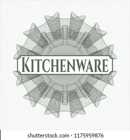 Green rosette. Linear Illustration with text Kitchenware inside