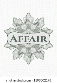 Green rosette. Linear Illustration with text Affair inside