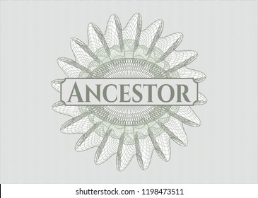 Green rosette. Linear Illustration with text Ancestor inside