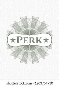 Green rosette. Linear Illustration with text Perk inside