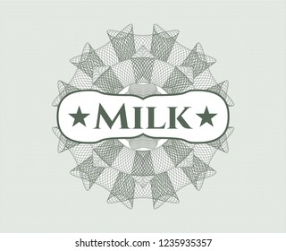 Green rosette. Linear Illustration with text Milk inside