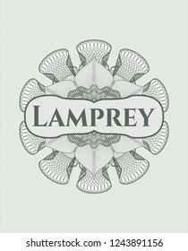 Green rosette. Linear Illustration with text Lamprey inside
