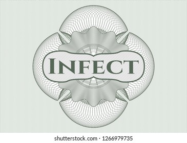 Green rosette. Linear Illustration with text Infect inside
