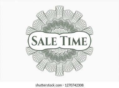 Green rosette. Linear Illustration with text Sale Time inside