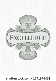 Green rosette. Linear Illustration with text Excellence inside