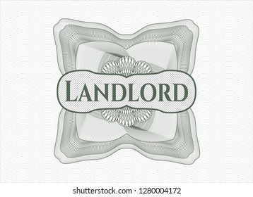 Green rosette. Linear Illustration with text Landlord inside