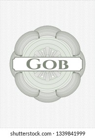 Green rosette. Linear Illustration with text Gob inside