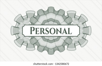 Green rosette. Linear Illustration. with text Personal inside