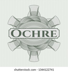 Green rosette. Linear Illustration with text Ochre inside