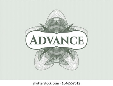 Green rosette. Linear Illustration with text Advance inside