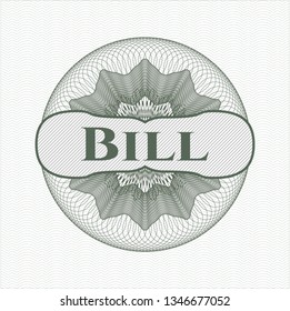 Green rosette. Linear Illustration with text Bill inside